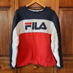 Fila Colorblock Red White Blue Embroidered Logo Crewneck Sweatshirt Size Large